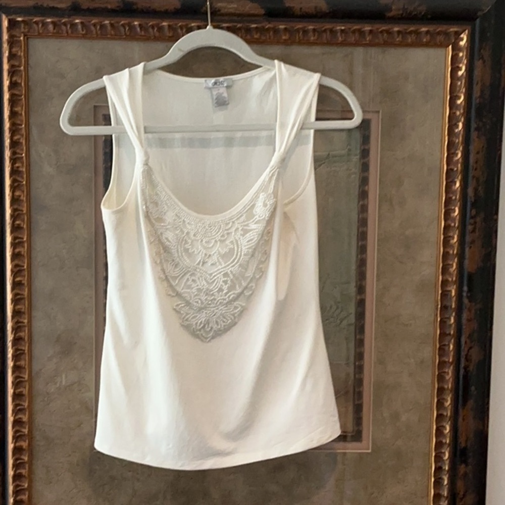 Cache Cream Beaded Knotted-Strap Top